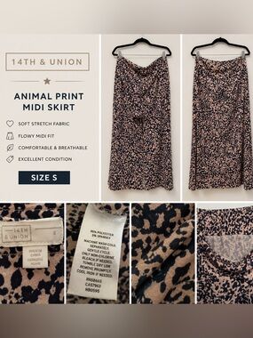 14th & Union Pink and Black Animal Print Midi Skirt